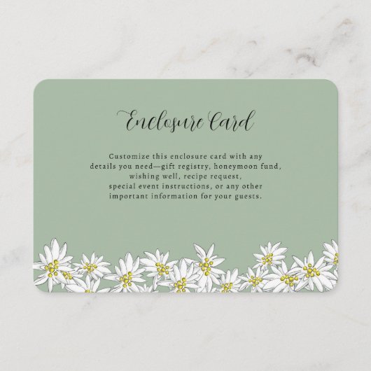 Edelweiss Wildflower Salie Groene Bruiloftssalon Informatiekaartje (Voorkant)