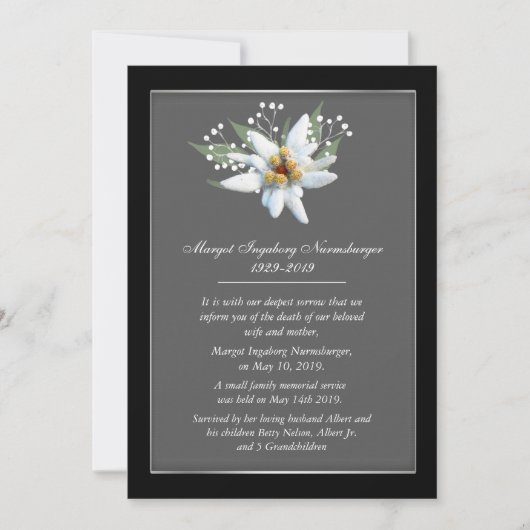 Edelwiess European Style Death Announement Kaart (Voorkant)