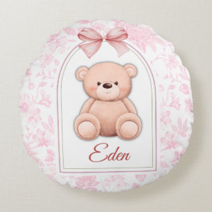 Eden   Aangepaste Roze Teddybeer Nursery Design Rond Kussen