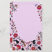 EDEN, STROMEN EN VOGELS Floral Monogram roze Briefpapier (Voorkant / Achterkant)