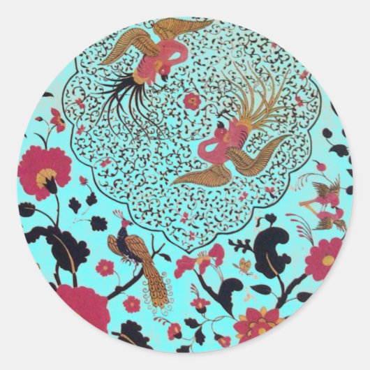 EDEN/TORTELDUIFJES, PEACOCK EN RODE ROSEN RONDE STICKER (Voorkant)