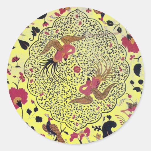 EDEN/TORTELDUIFJES, PEACOCK EN RODE ROSEN RONDE STICKER (Voorkant)