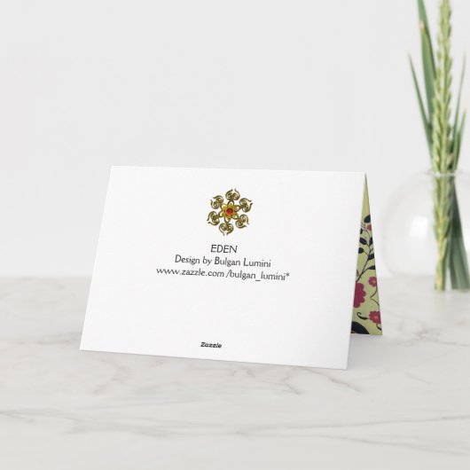 EDEN VLIEGENDE VOGELS, BLOEMEN Rood Zwart Geel Blo Feestdagen Kaart (Achterkant)