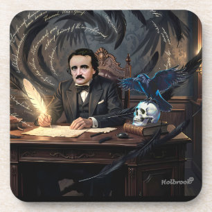 Edgar A. Poe componeert The Raven in gotische drom Bier Onderzetter