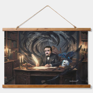 Edgar A. Poe componeert The Raven in gotische drom Hangend Wandkleed