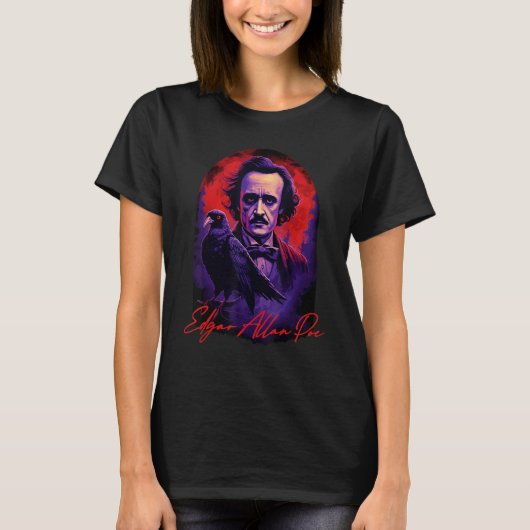 Edgar Allan Poe American Literature Raven Gothic P T-shirt (Voorkant)