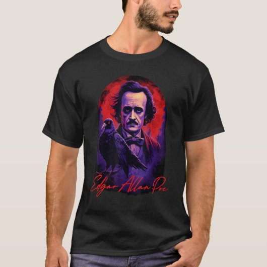 Edgar Allan Poe American Literature Raven Gothic P T-shirt (Voorkant)