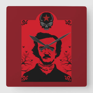 Edgar Allan Poe Black Raven Vierkante Klok