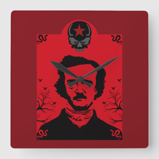 Edgar Allan Poe Black Raven Vierkante Klok (Voorkant)