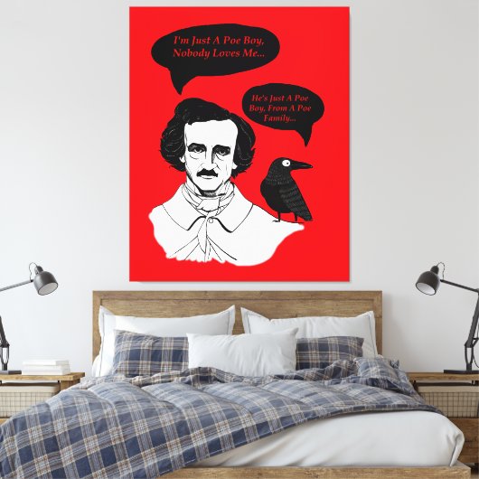 Edgar Allan Poe Boy en Raven Canvas Afdruk (Insitu (Slaapkamer))