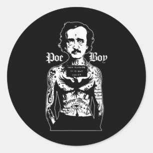 Edgar Allan Poe Classic Funny Horror w Raven Ronde Sticker