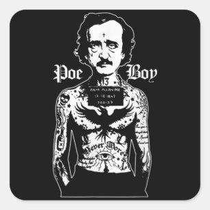 Edgar Allan Poe Classic Funny Horror w Raven Vierkante Sticker