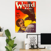 Edgar Allan Poe en Raven Pulp Magazine Hoesje Poster (Thuiskantoor)