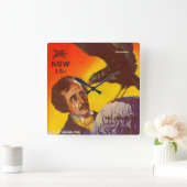 Edgar Allan Poe en Raven Pulp Magazine Hoesje Vierkante Klok (Huis)