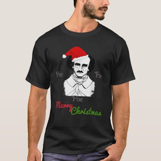 Edgar Allan Poe Grappige Kerstmis T-shirt (Voorkant)