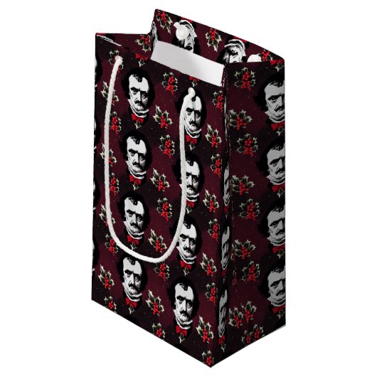 Edgar Allan Poe & Holly Mistletoe Gothic Bag Klein Cadeauzakje (Voorkant Gekanteld)