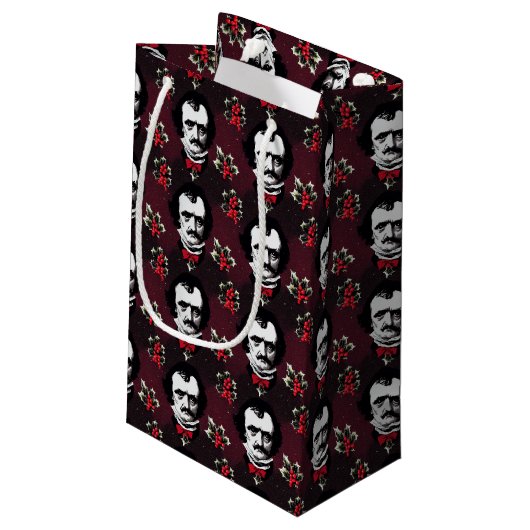 Edgar Allan Poe & Holly Mistletoe Gothic Bag Klein Cadeauzakje (Achterkant Gekanteld)