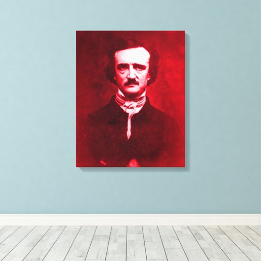 Edgar Allan Poe in het rood Canvas Afdruk (Insitu (Houten vloer))