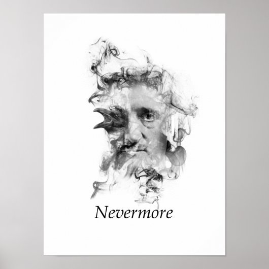 Edgar Allan Poe in rook met Raven - Nevermore Poster (Voorkant)