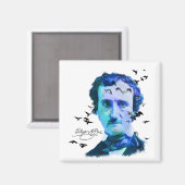 Edgar Allan Poe in Shades of Blue met Ravens Magneet (Voorkant / Achterkant)