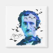 Edgar Allan Poe in Shades of Blue met Ravens Magneet (Voorkant)