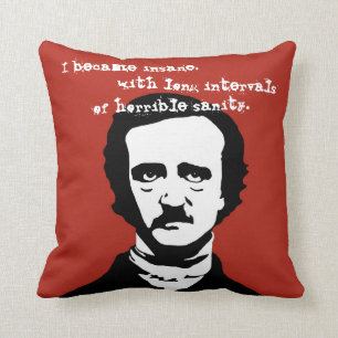 Edgar Allan Poe Insane Quote Silhouette Kussen