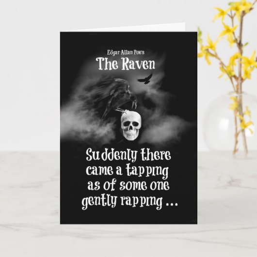 Edgar Allan Poe is de Raven Gothic Halloween Kaart (Gele Bloem)