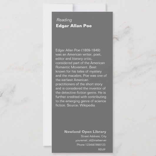 Edgar Allan Poe Kaart (Achterkant)