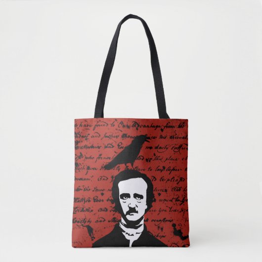 Edgar Allan Poe met Black Raven op rood Tote Bag (Voorkant)