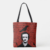 Edgar Allan Poe met Black Raven op rood Tote Bag (Achterkant)