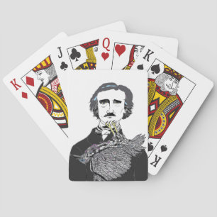 Edgar Allan Poe met een Raven op zijn kin Pokerkaarten