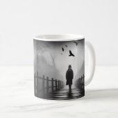 Edgar Allan Poe Poet Bridge Ravens Foggy Spooky Koffiemok (Voorkant rechts)