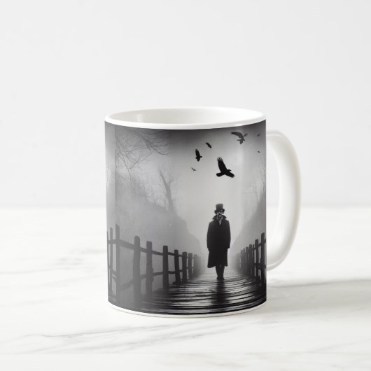 Edgar Allan Poe Poet Bridge Ravens Foggy Spooky Koffiemok (Voorkant rechts)