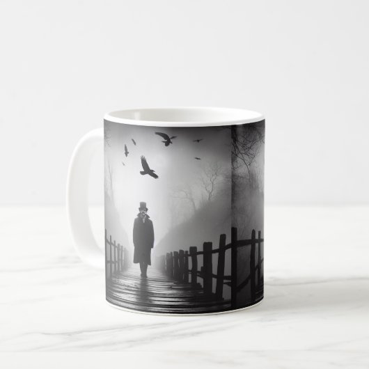 Edgar Allan Poe Poet Bridge Ravens Foggy Spooky Koffiemok (Voorkant links)