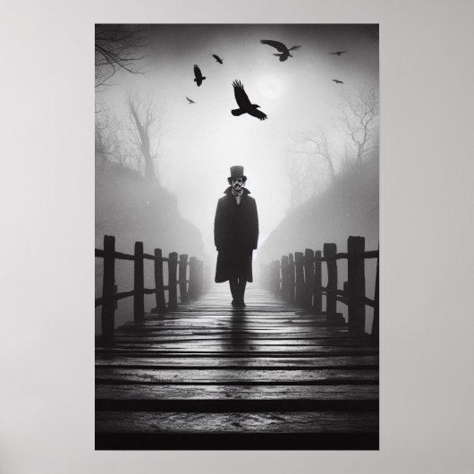 Edgar Allan Poe Poet Bridge Ravens Foggy Spooky Poster (Voorkant)
