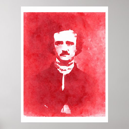 Edgar Allan Poe Pop Art Portret rood Poster (Voorkant)