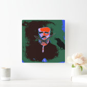 Edgar Allan Poe Pop Art Portret Vierkante Klok (Huis)