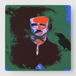 Edgar Allan Poe Pop Art Portret Vierkante Klok