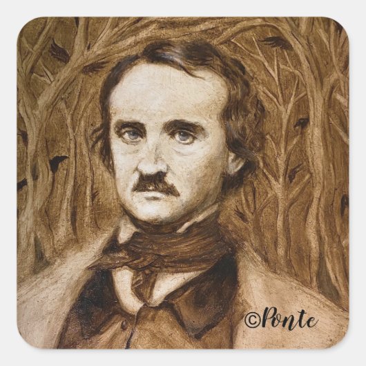 Edgar Allan Poe Portret Square Stickers (Voorkant)