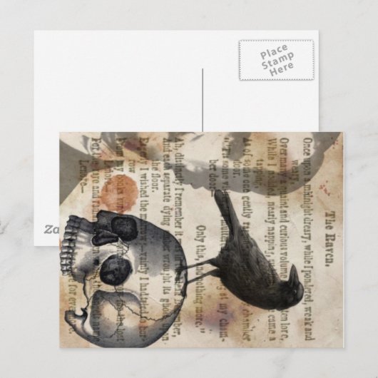 Edgar Allan Poe The Raven Skull and Bird Briefkaart (Voorkant / Achterkant)
