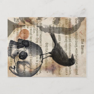 Edgar Allan Poe The Raven Skull and Bird Briefkaart