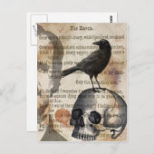 Edgar Allan Poe The Raven Skull en BIrd Briefkaart (Voorkant / Achterkant)