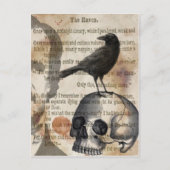 Edgar Allan Poe The Raven Skull en BIrd Briefkaart (Voorkant)