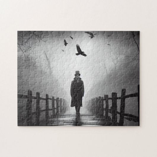 Edgar Allan Poe wandelbrug met Raven Birds Legpuzzel (Horizontaal)