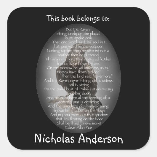 Edgar Allen Poe Het Raven Gedicht Boekplaatkunst Vierkante Sticker (Voorkant)