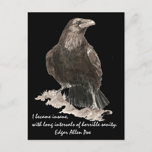 Edgar Allen Poe Insanity Quote Waterverf Raven Briefkaart (Voorkant)
