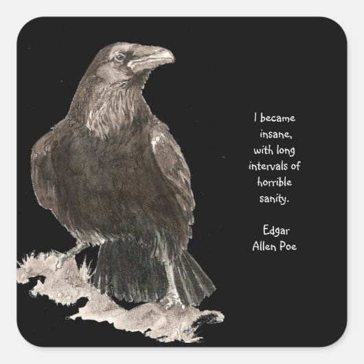 Edgar Allen Poe Insanity Quote Waterverf Raven Vierkante Sticker (Voorkant)