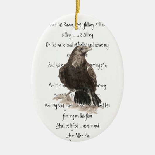 Edgar Allen Poe Quote Waterverf Raven Bird Keramisch Ornament (Voorkant)