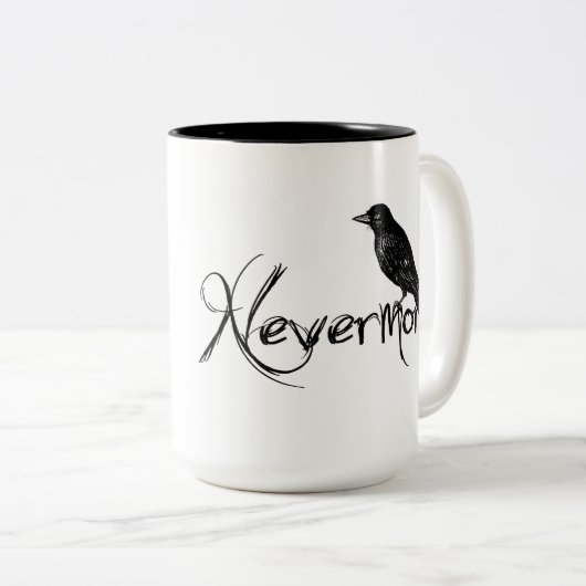 Edgar Allen Poe Raven Nevermore Halloween Tweekleurige Koffiemok (Voorkant rechts)