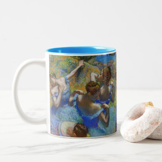 Edgar Degas - Blue Dancers Tweekleurige Koffiemok (Met donut)